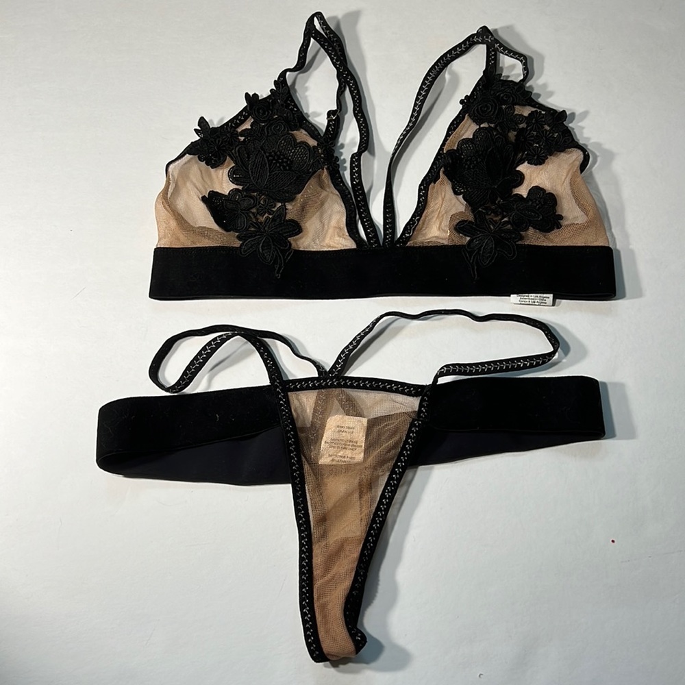 For Love and Lemons bra set, velvet and lace detail, NWOT